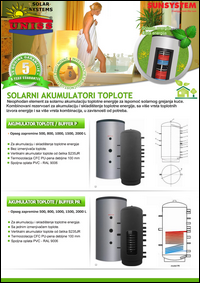 Solarni akumulatori toplote - Solarno grejanje / Skladistenje toplotne energije za grejanje kuće,
 sanitarne vode,
 bazena / Baferi - Buffer / Katalog