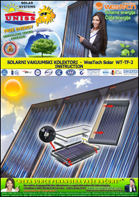 SOLARNI PANELI - SOLARNI VAKUUMSKI PANELI - Solarno grejanje vode,
 sanitarne,
 ptv,
 kuce,
 bazena - Solarni paneli za grejanje - WesTech Solar - Najnoviji Solarni paneli na svetskom trzistu - WT-TF-2 / Srbija