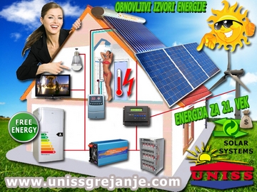 Solarni sistemi za struju,
 solani sistemi za grejanje vode - proizvodnja struje za vikendice,
 salaše,
 udaljene kuće - Solarni paneli - Vetrogeneratori