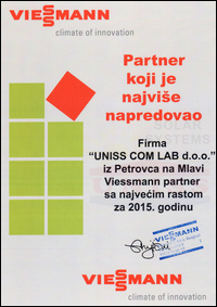 PLAKETA - Uniss Com Lab d.o.o. - Toplotne pumpe - Energija i tehnologije za 21. vek - Obnovljivi izvori energije - Viessmann / Srboljub Ilic,
 Petrovac na Mlavi