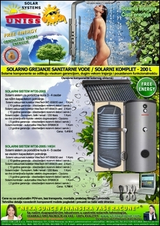 SOLARNO GREJANJE SANITARNE VODE - SOLARNO GREJANJE VODE / Solarni kompleti za toplu vodu - Solarni paneli,
 solarni kolektori,
 solarni bojleri,
 solarni kontroleri - Solarni komplet za toplu vodu 200 Litara - Cena