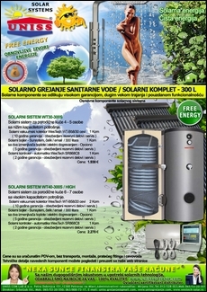 SOLARNO GREJANJE SANITARNE VODE - SOLARNO GREJANJE VODE / Solarni kompleti za toplu vodu - Solarni paneli,
solarni kolektori,
solarni bojleri,
solarni kontroleri - Solarni komplet za toplu vodu 300 Litara - Cena